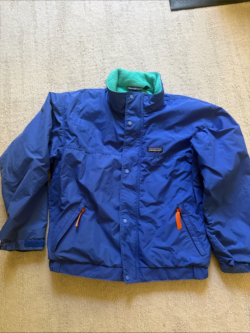 Patagonia Bright Blue Kids Puffer Jacket with Teal Lining
